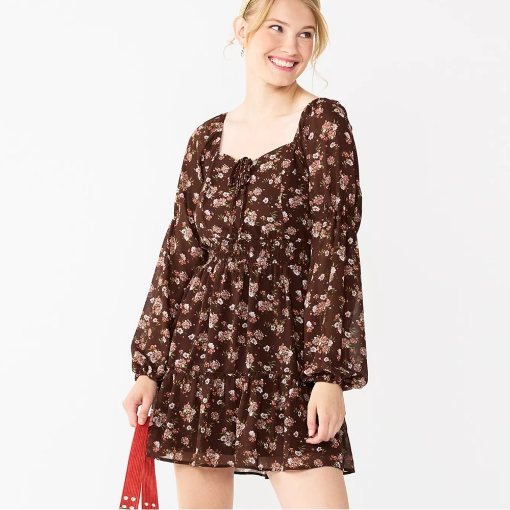 Live To Be Spoiled Tiered Front Lace-Up Skater Dress